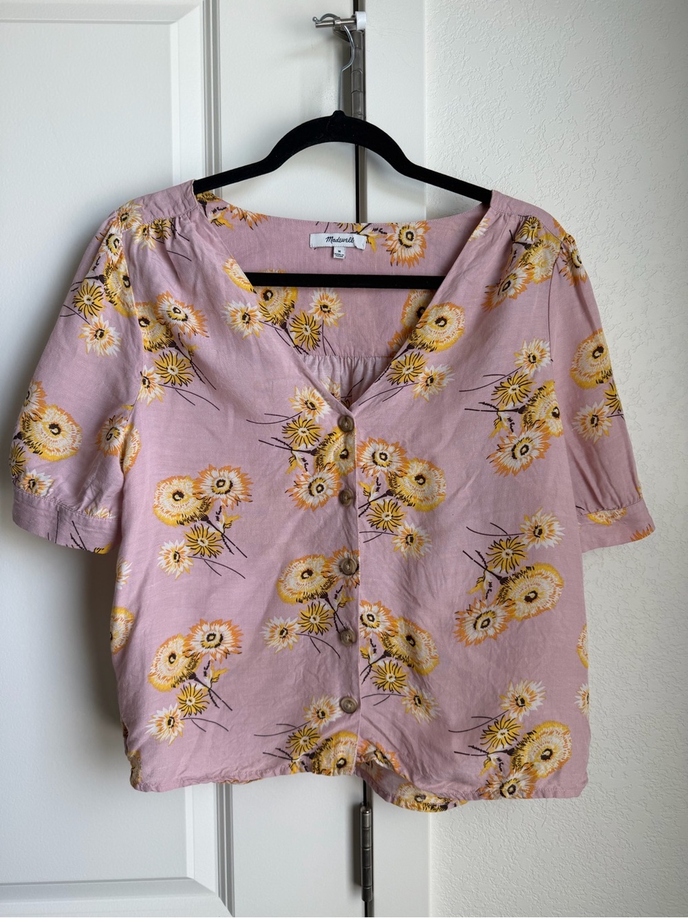 Madewell Mauve Pink Floral Button-Front V-Neck Blouse